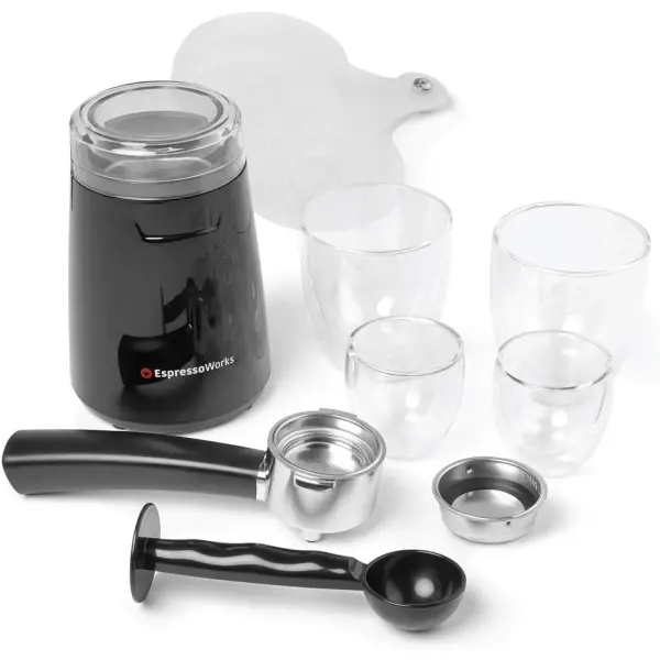Espresso Machine, Latte & Cappuccino Maker- 10 pc All-In-One Espresso Maker with Milk Steamer (Incl: Coffee Bean Grinder, 2