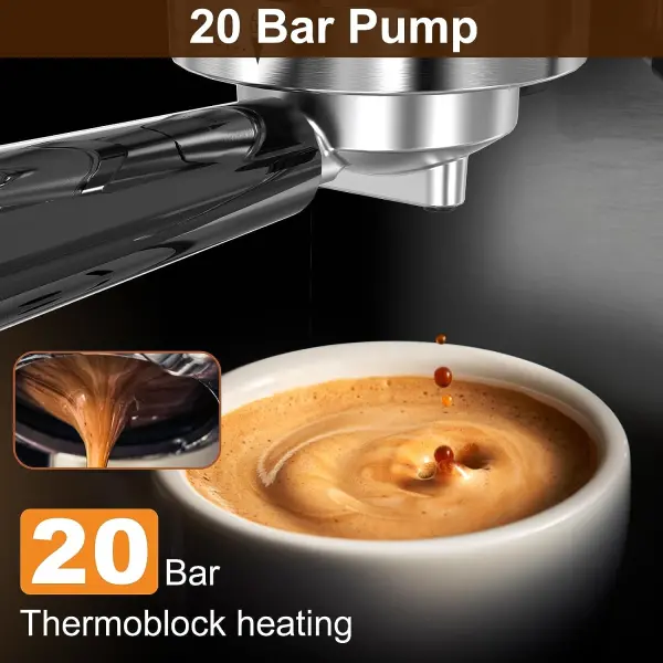 ICUIRE Espresso Machine 20 Bar, Stainless Steel Espresso Maker with Milk Frothing Pitcher, Professional Cappuccino Machine with