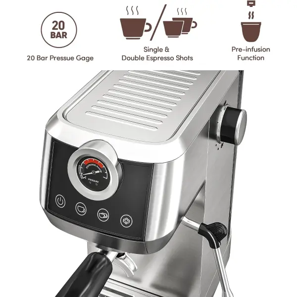 wirsh Espresso Machine, 20 Bar Espresso Maker with Commercial Portafitler and Steamer for Latte and Cappuccino, Expresso Coffee