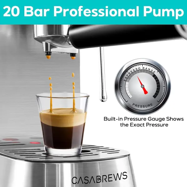 CASABREWS Espresso Machine 20 Bar, Professional Espresso Maker with Milk Frother Steam Wand, Compact Espresso Coffee Machine