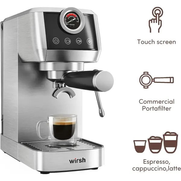 wirsh Espresso Machine, 20 Bar Espresso Maker with Commercial Portafitler and Steamer for Latte and Cappuccino, Expresso Coffee