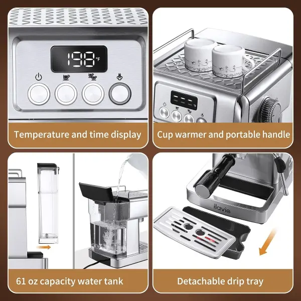 ILAVIE 20 Bar Espresso Machine, Stainless Steel Espresso Coffee Machine for Cappuccino, Latte, Espresso Maker for Home,