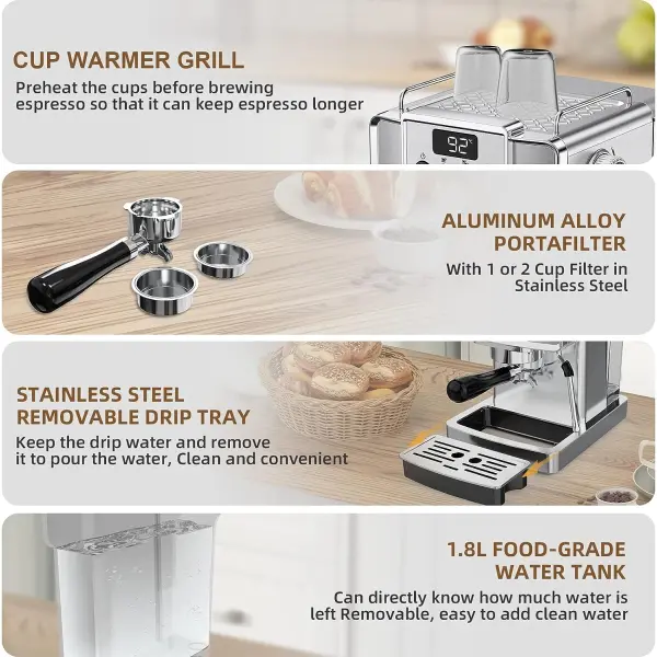 SUMSATY Espresso Machine, Stainless Steel Espresso Machine with Milk Frother for Latte, Cappuccino, Machiato,for Home Espresso