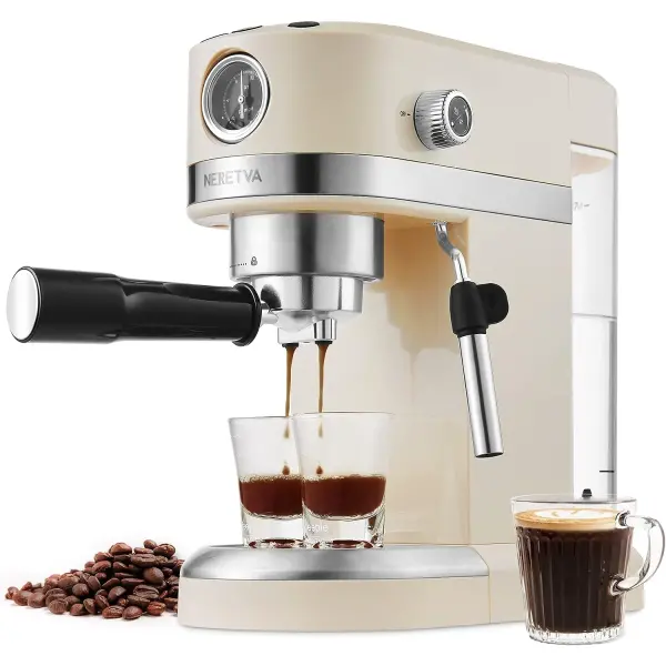 Neretva 20 Bar Espresso Coffee Machine with Steam Wand for Latte Espresso and Cappuccino, Compact Espresso Maker For Home