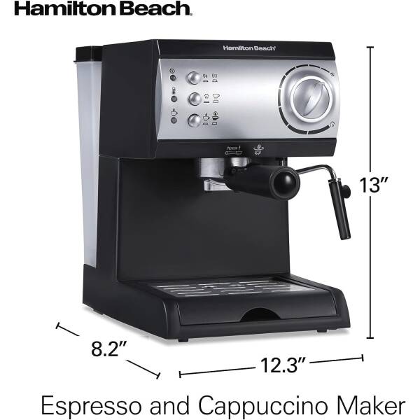 Hamilton Beach 15 Bar Espresso Machine, Cappuccino, Mocha, & Latte Maker, with Milk Frother, Make 2 Cups Simultaneously, Works