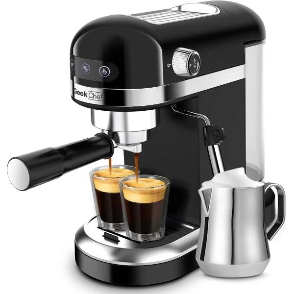 Geek Chef Espresso Machine 20 Bar, Fast Heating Automatic, Compact Coffee Maker with Milk Frother Steam Wand, Latte & Cappuccino