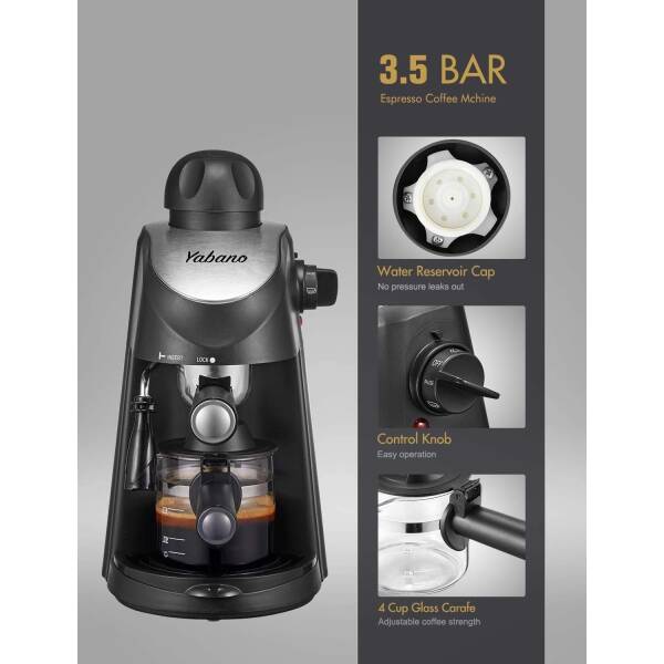 Yabano Espresso Machine, 3.5Bar Espresso Coffee Maker, Espresso and Cappuccino Machine with Milk Frother, Espresso Maker with