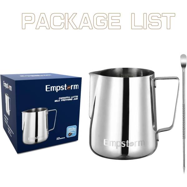 Empstorm Milk Frothing Pitcher 12 Oz with Decorating Pen, Espresso Accessories Stainless Steel Milk Frother Cup for Espresso