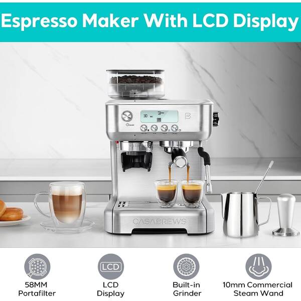 CASABREWS Espresso Machine with Grinder, 20 Bar Professional Espresso Maker with Milk Frother Steam Wand, Barista Cappuccino