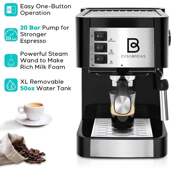 CASABREWS Espresso Machine 20 Bar, Professional Espresso Maker and Cappuccino Machine with Milk Frother Steam Wand, Compact