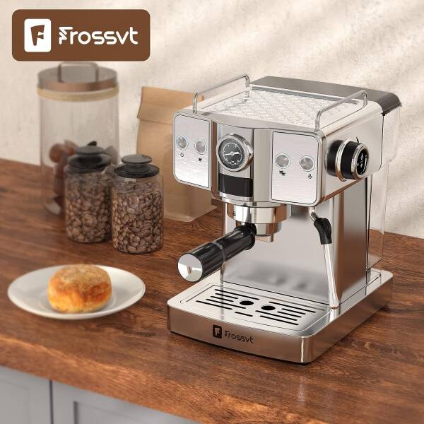 Frossvt Espresso Machine, 20 Bar Espresso Maker with Milk Frother Steam Wand for Latte and Cappuccino, Stainless Steel Coffee