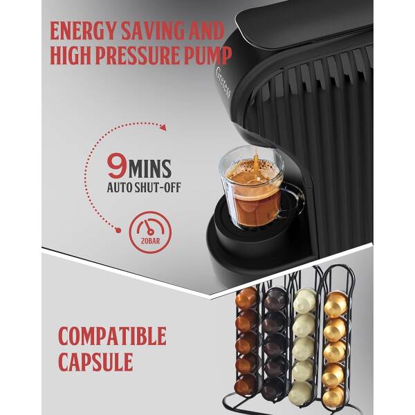 Gretess Espresso Machine, Coffee Machine Programmable Buttons for Espresso and Lungo, Capsule Coffee Maker, Italian 20 Bar High