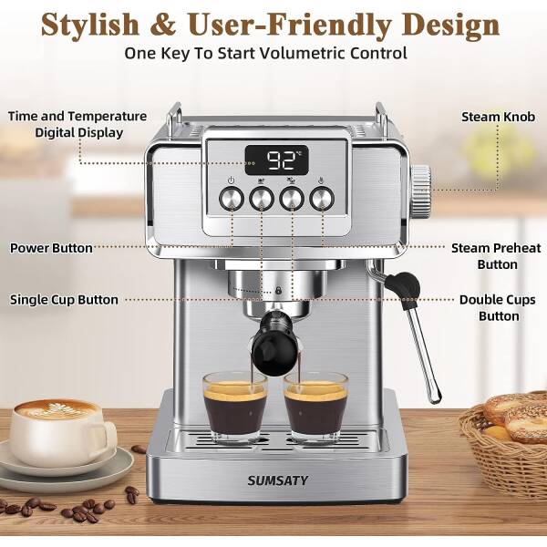 SUMSATY Espresso Machine, Stainless Steel Espresso Machine with Milk Frother for Latte, Cappuccino, Machiato,for Home Espresso