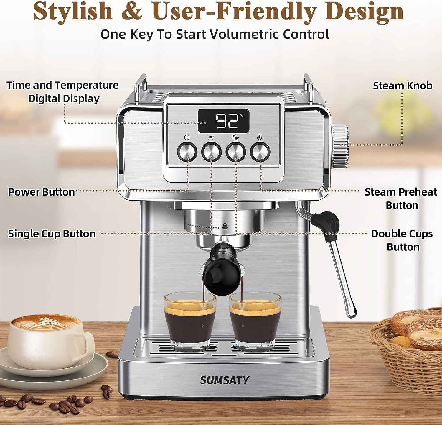 Geek Chef Espresso Machine,20 bar espresso machine with milk frother for  latte,cappuccino,Machiato,for home espresso maker,1.8L Water Tank,Stainless