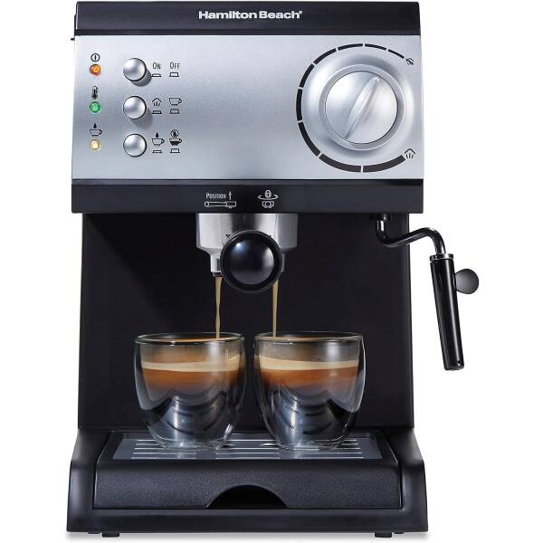 Hamilton Beach 15 Bar Espresso Machine, Cappuccino, Mocha, & Latte Maker, with Milk Frother, Make 2 Cups Simultaneously, Works