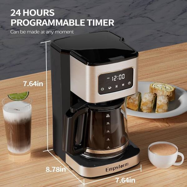 Empstorm 12-Cup Programmable Coffee Maker with Timer and Automatic Start, Drip Coffee Machine with Touch Screen, Regular &