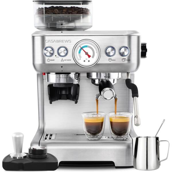 CASABREWS Espresso Machine With Grinder, Professional Espresso Maker With Milk Frother Steam Wand, Barista Espresso Coffee