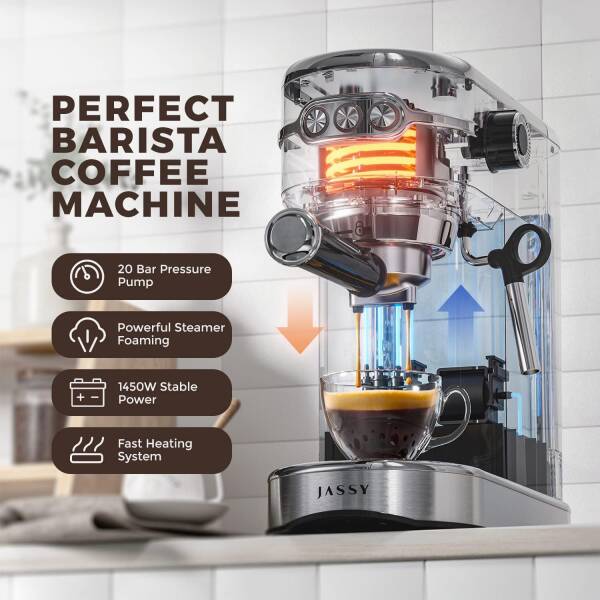 JASSY Espresso Maker 20 Bar Cappuccino Coffee Machine with Milk Frother for Espresso/Cappuccino/Latte/Mocha for Home Brewing