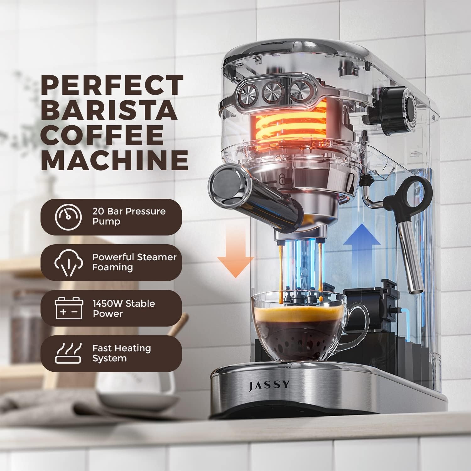 JASSY Espresso Maker 20 Bar Cappuccino Coffee Machine with Milk