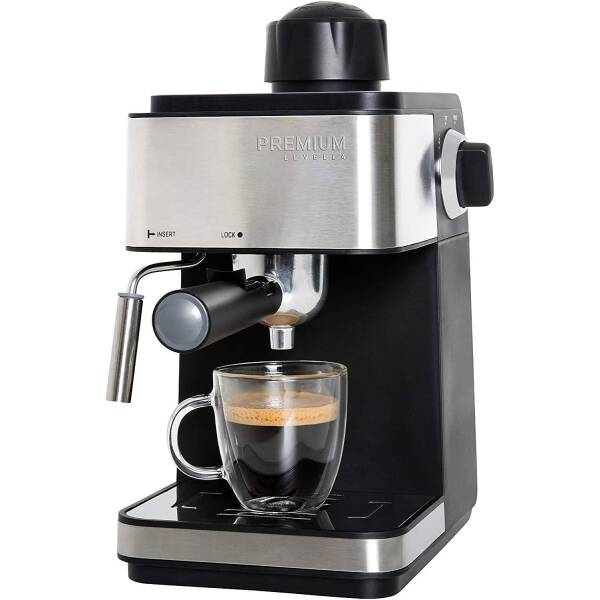 Premium Levella 4-Cup Espresso, Cappuccino And Latte Maker Black (Pem351)