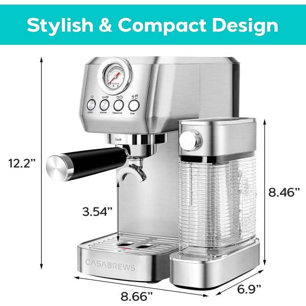 CASABREWS Espresso Machine 20 Bar, Compact Cappuccino Machine with Automatic Milk Frother, Stainless Steel Espresso Maker With
