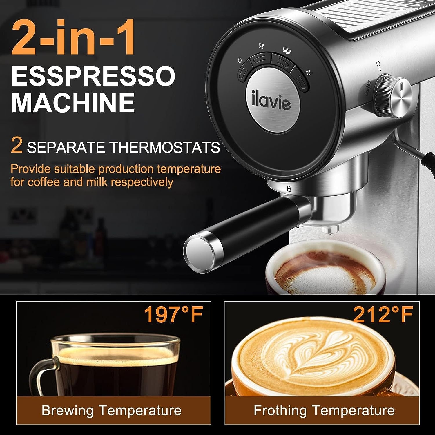 ILAVIE 20 Bar Espresso Machine, Stainless Steel Espresso Coffee Machine for  Cappuccino, Latte, Espresso Maker for Home, Automatic Espresso Machine