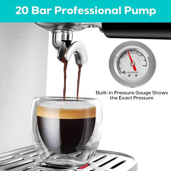 CASABREWS Espresso Machine 20 Bar, Compact Cappuccino Machine with Automatic Milk Frother, Stainless Steel Espresso Maker With
