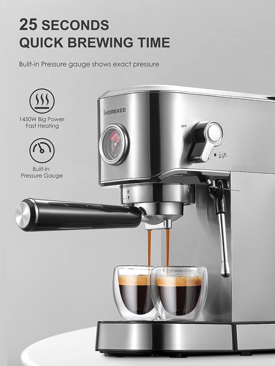 Ihomekee 15Bar Espresso Machine, Espresso Maker with Commercial Steamer for  Latte and Cappuccino, Expresso Coffee Machine with – Coffee Gear