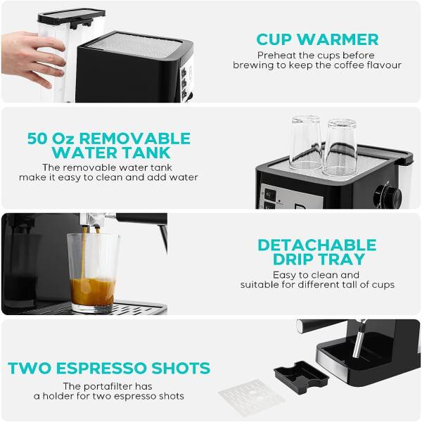 CASABREWS 20 Bar Espresso Machine, Professional Espresso Coffee Maker with Milk Frother Steam Wand, Compact Cappuccino Machine