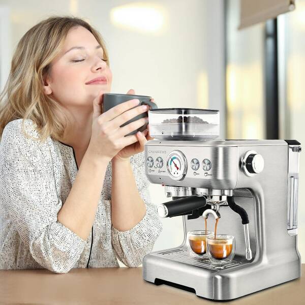 CASABREWS Espresso Machine With Grinder, Professional Espresso Maker With Milk Frother Steam Wand, Barista Espresso Coffee