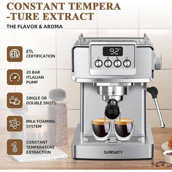 SUMSATY Espresso Machine, Stainless Steel Espresso Machine with Milk Frother for Latte, Cappuccino, Machiato,for Home Espresso
