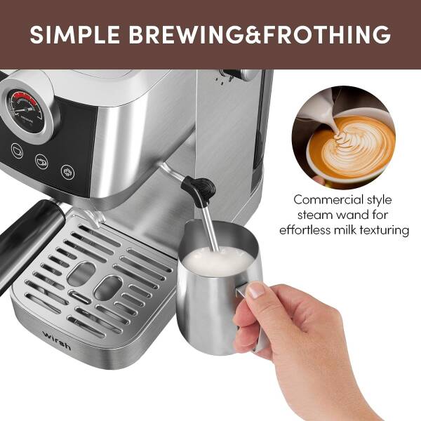 wirsh Espresso Machine, 20 Bar Espresso Maker with Commercial Portafitler and Steamer for Latte and Cappuccino, Expresso Coffee