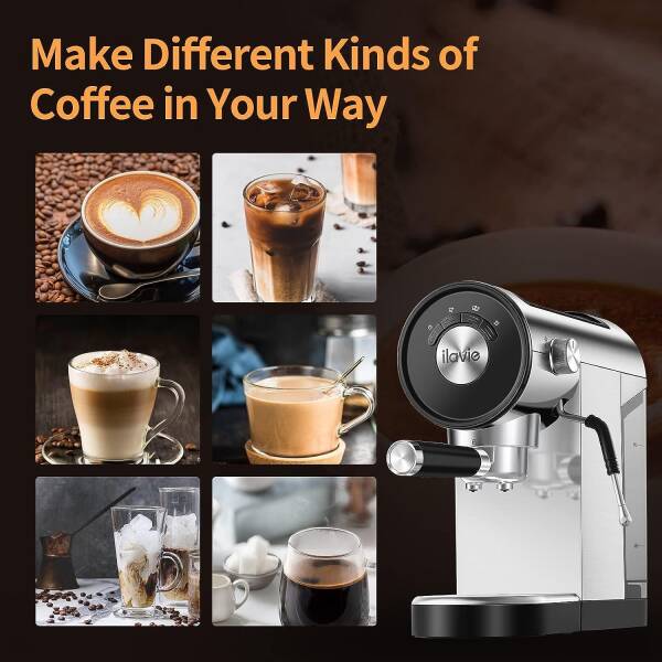 ILAVIE Espresso Coffee Machine, 20 Bar Espresso Machine with Steamer, Compact Espresso Maker with Milk Frother for Home,