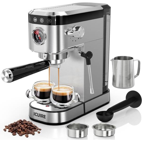 ICUIRE Espresso Machine 20 Bar, Stainless Steel Espresso Maker with Milk Frothing Pitcher, Professional Cappuccino Machine with