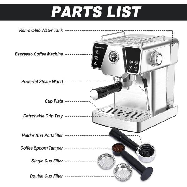 HOMOKUS Espresso Machine 20 Bar – Cappuccino Coffee Maker with Milk Frother Steam Wand for Latte, Mocha, Cappuccino – Espresso