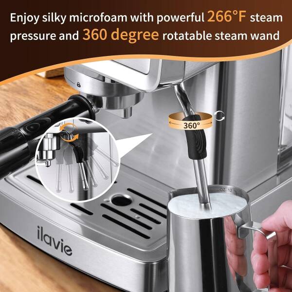 ILAVIE 20 Bar Espresso Machine, Stainless Steel Espresso Coffee Machine for Cappuccino, Latte, Espresso Maker for Home,