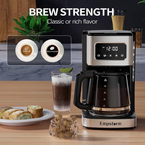 Empstorm 12-Cup Programmable Coffee Maker with Timer and Automatic Start, Drip Coffee Machine with Touch Screen, Regular &