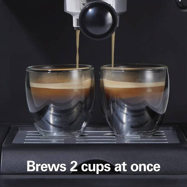 Hamilton Beach 15 Bar Espresso Machine, Cappuccino, Mocha, & Latte Maker, with Milk Frother, Make 2 Cups Simultaneously, Works