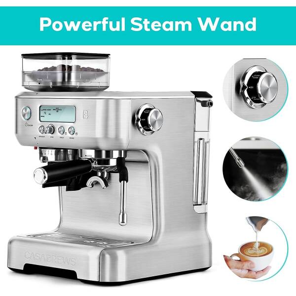 CASABREWS Espresso Machine with Grinder, 20 Bar Professional Espresso Maker with Milk Frother Steam Wand, Barista Cappuccino