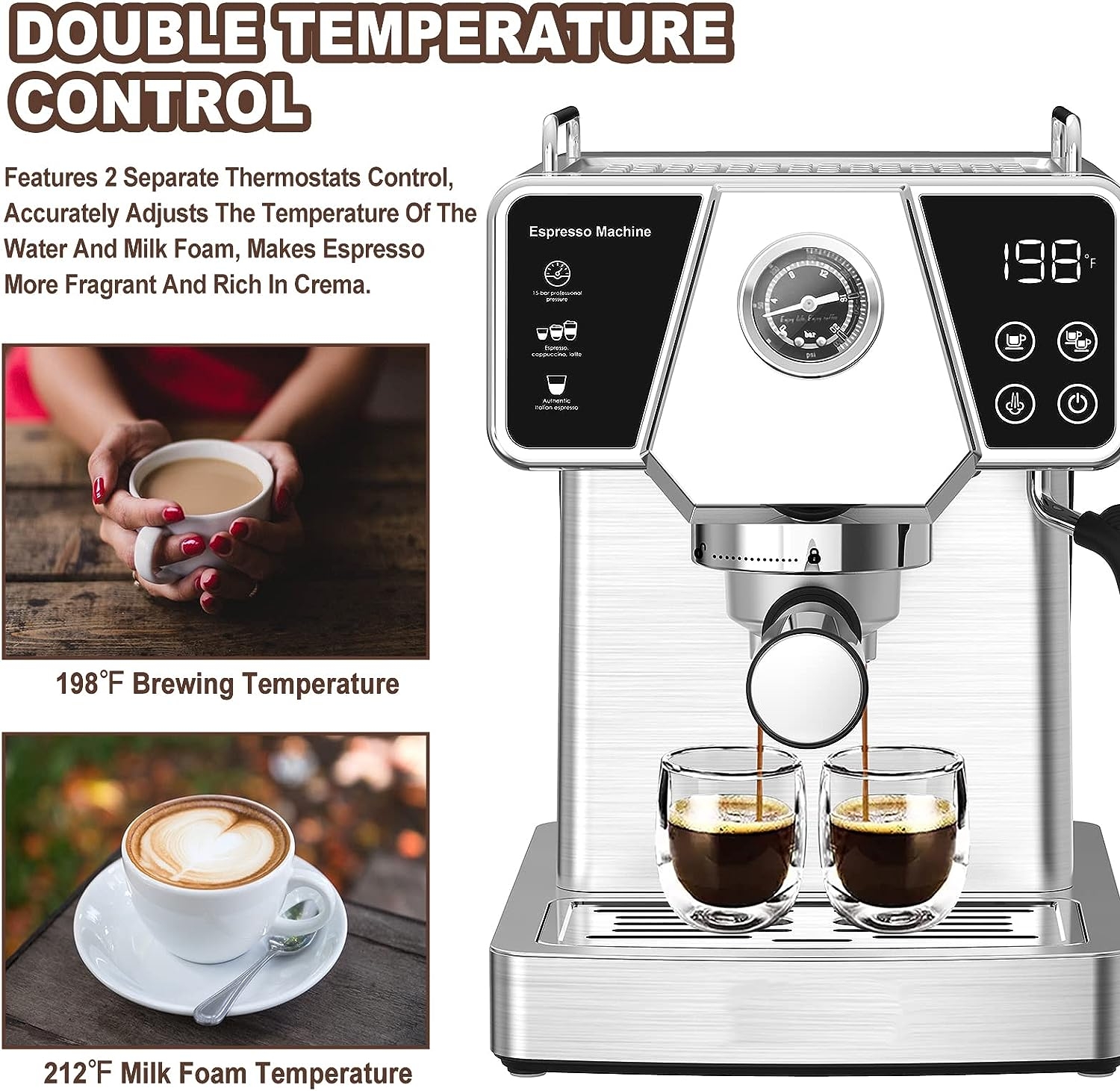 Espresso Machine 20 Bar Coffee Machine With Foaming Milk Frother Wand