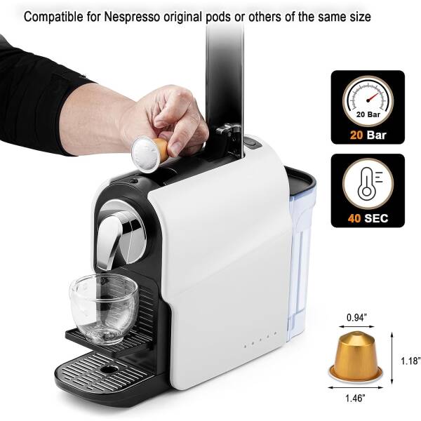 beanglass Espresso Pod Machine for Home, Compact Capsule Coffee Maker for Nespresso Original Pods, 20 Bar High Pressure Pump,