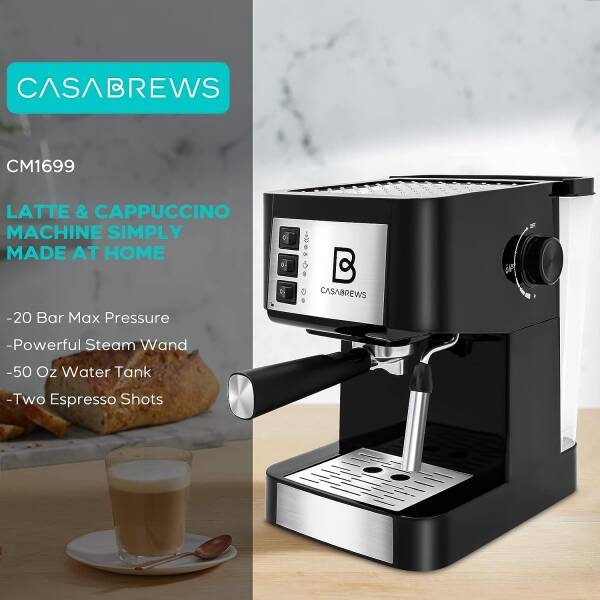 CASABREWS 20 Bar Espresso Machine, Professional Espresso Coffee Maker with Milk Frother Steam Wand, Compact Cappuccino Machine