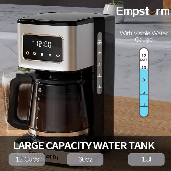 Empstorm 12-Cup Programmable Coffee Maker with Timer and Automatic Start, Drip Coffee Machine with Touch Screen, Regular &