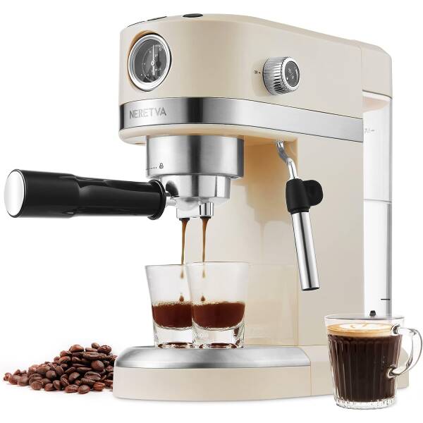 Neretva 20 Bar Espresso Coffee Machine with Steam Wand for Latte Espresso and Cappuccino, Compact Espresso Maker For Home