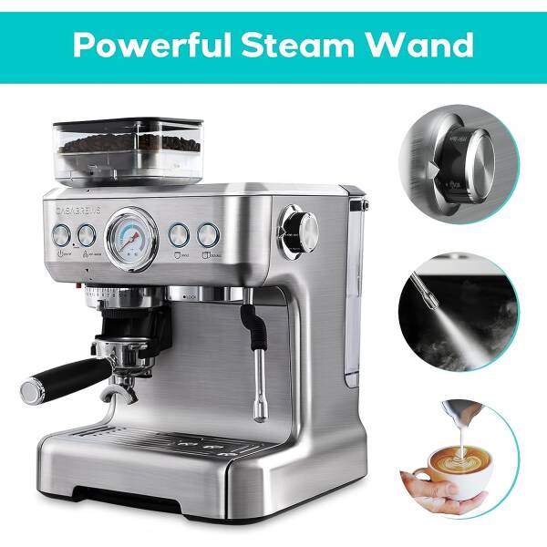 CASABREWS Espresso Machine With Grinder, Professional Espresso Maker With Milk Frother Steam Wand, Barista Espresso Coffee