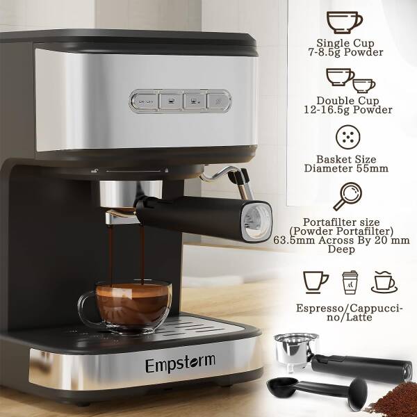 Empstorm Espresso Machine 20 Bar with Milk Frother Steam Wand, Cappuccino Latte Maker, Espresso Machines with 2 in 1 Powder and