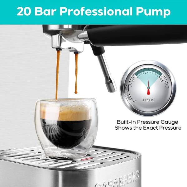 CASABREWS Espresso Machine 20 Bar, Compact Espresso Maker With Milk Frother Steam Wand, Professional Cappuccino Machine With 49
