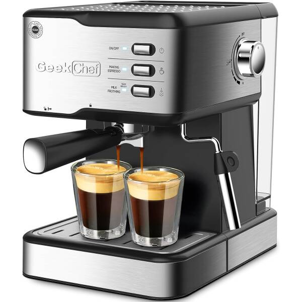 Geek Chef Espresso Machine 20 Bar, Cappuccino latte Maker Coffee Machine with ESE POD capsules filter&Milk Frother Steam Wand,