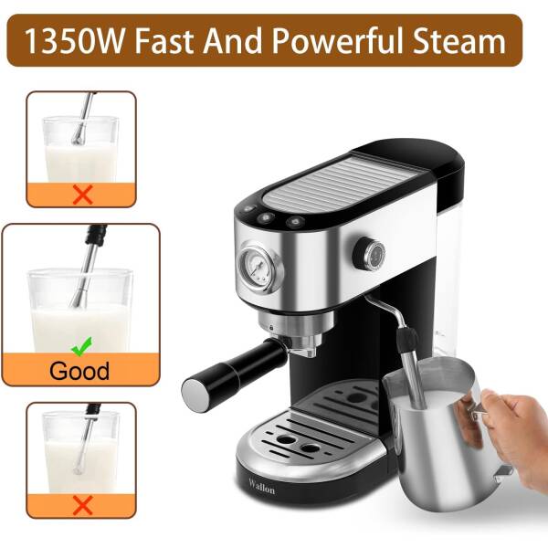 Wallon 20 Bar Espresso Machine with milk frother, Espresso, Cappuccino, Latte, Machiato Maker, For Home Barista, 1.4L Water Tank