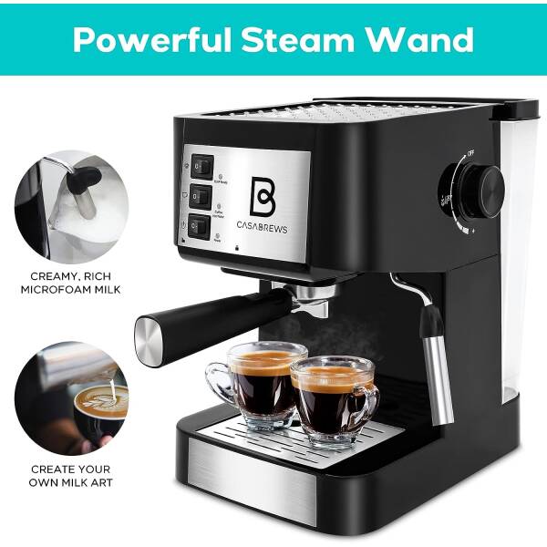 CASABREWS 20 Bar Espresso Machine, Professional Espresso Coffee Maker with Milk Frother Steam Wand, Compact Cappuccino Machine